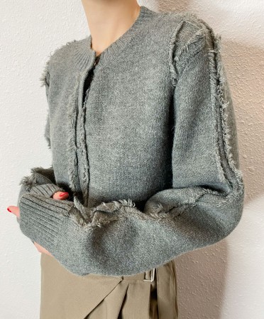 Grey Raw Edge Crop Cardigan #241212